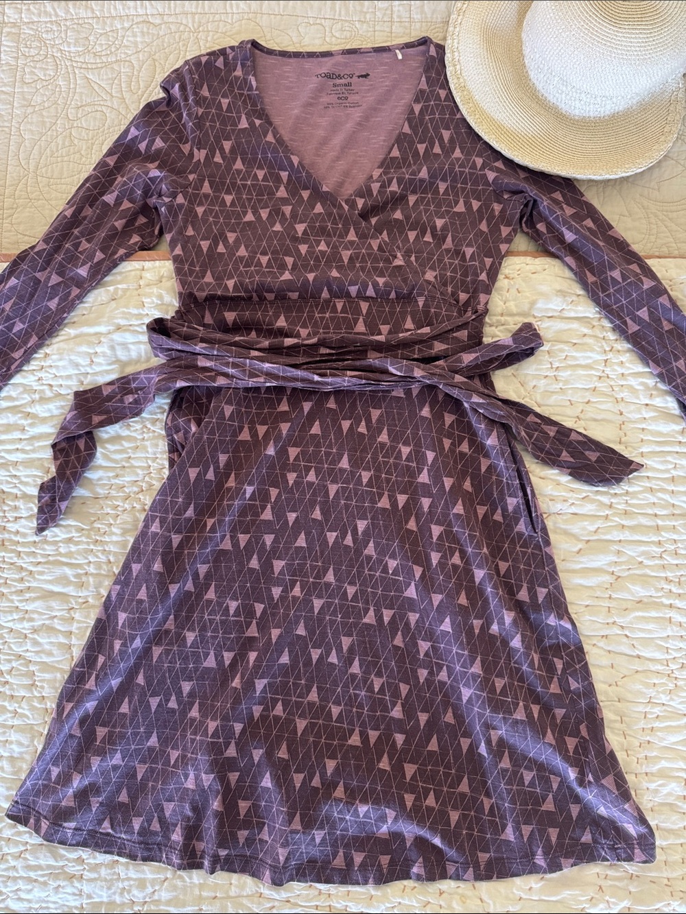 Toad&Co Small Mauve & Lavender Geometric Wrap Dress